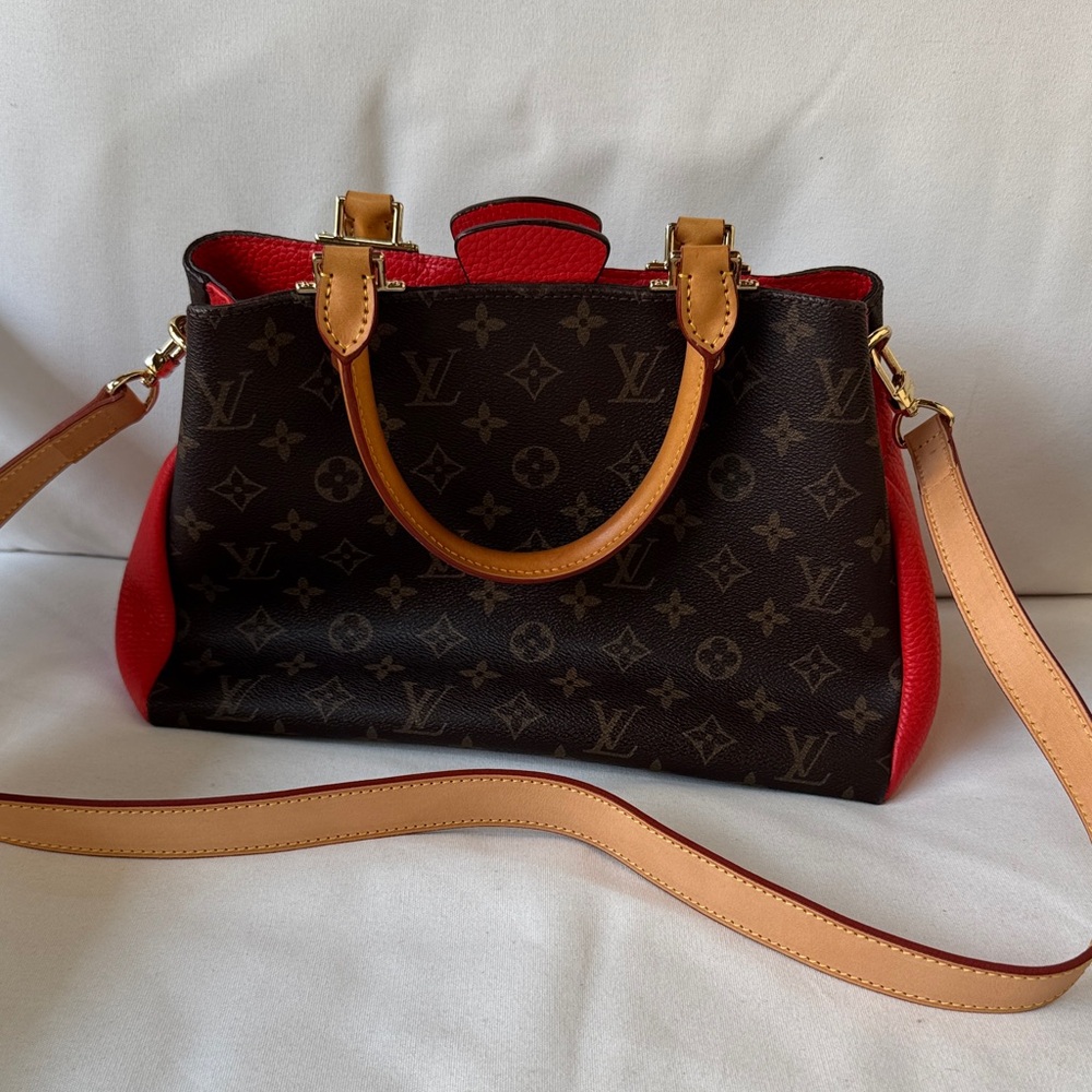 Almost new Monogram Satchel with Red Trim and Tan Handles